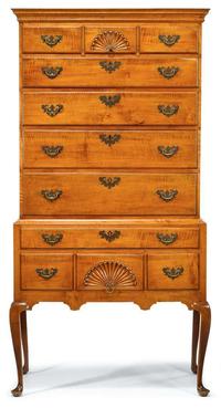 Queen Anne carved figured maple high chest massachusetts, circa 1760