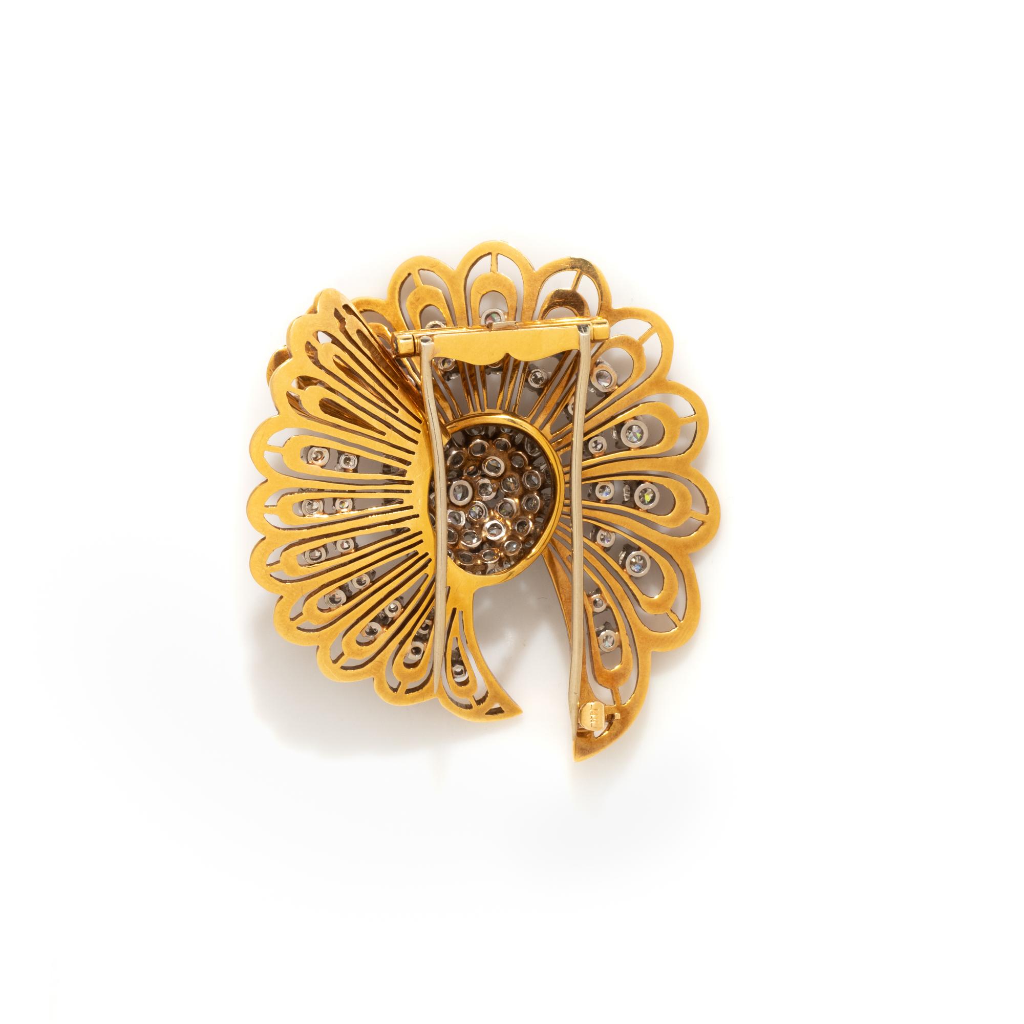 RETRO, DIAMOND AND YELLOW GOLD BROOCH