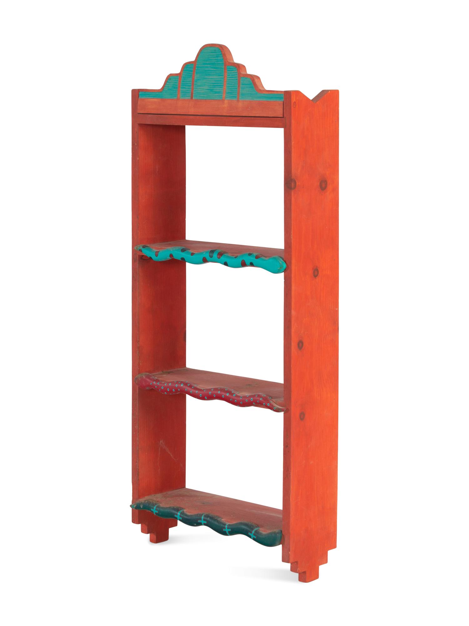 An American Southwest Carved and Painted Wood Snake Wall Shelf
