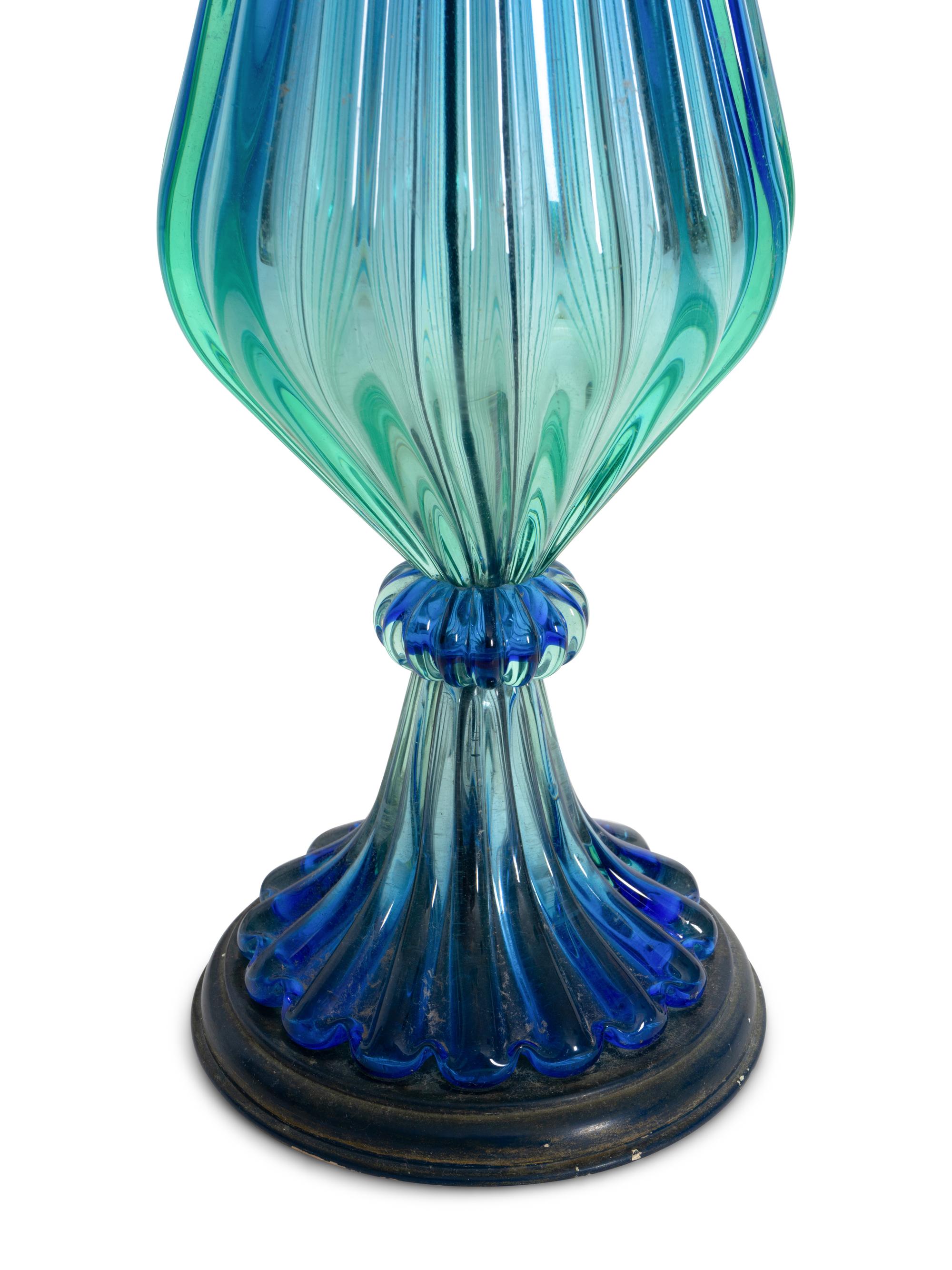 A Large Murano Blue Gradient Glass Lamp