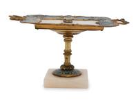 A French Gilt Metal, Champlevé and Alabaster Card Tray