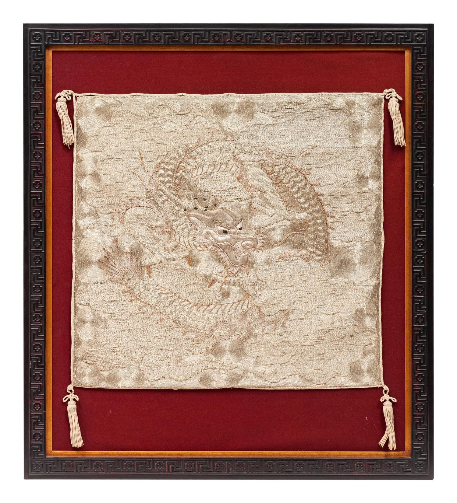A Japanese Silver-Thread Embroidered Panel
