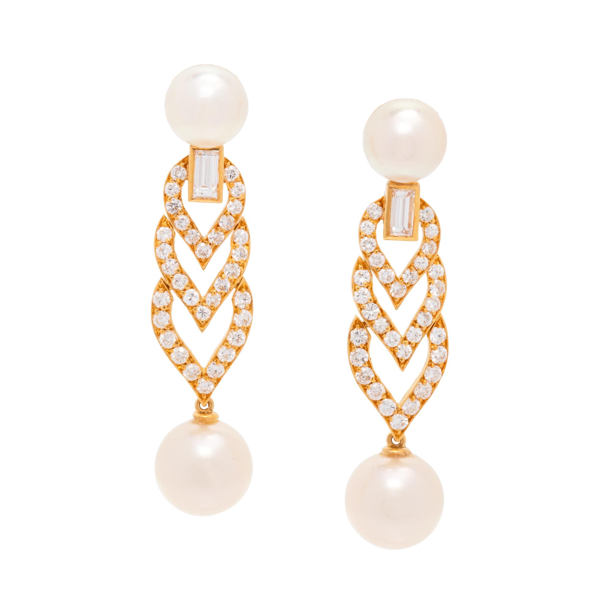 CULTURED PEARL AND DIAMOND EARRINGS