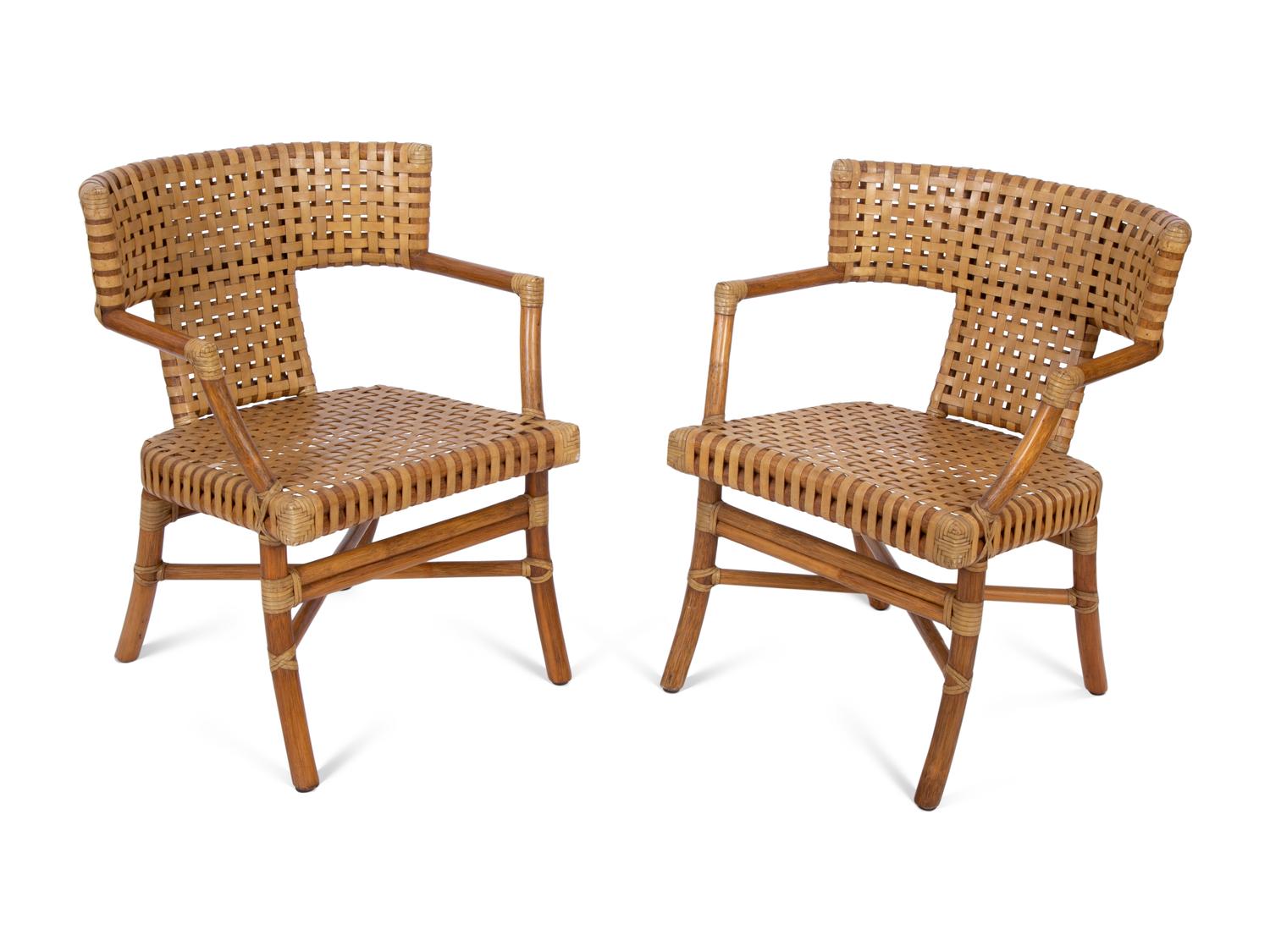 Four McGuire Bamboo, Rattan and Laced Rawhide Armchairs — 20TH CENTURY
