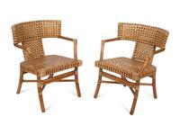 Four McGuire Bamboo, Rattan and Laced Rawhide Armchairs — 20TH CENTURY