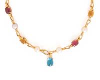 BULGARI, YELLOW GOLD, CULTURED PEARL, DIAMOND AND MULTIGEM NECKLACE