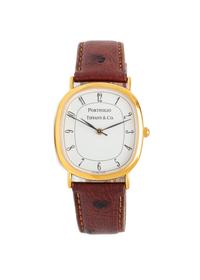 TIFFANY & CO., TWO STAINLESS STEEL WATCHES WITH EXOTIC LEATHER STRAPS