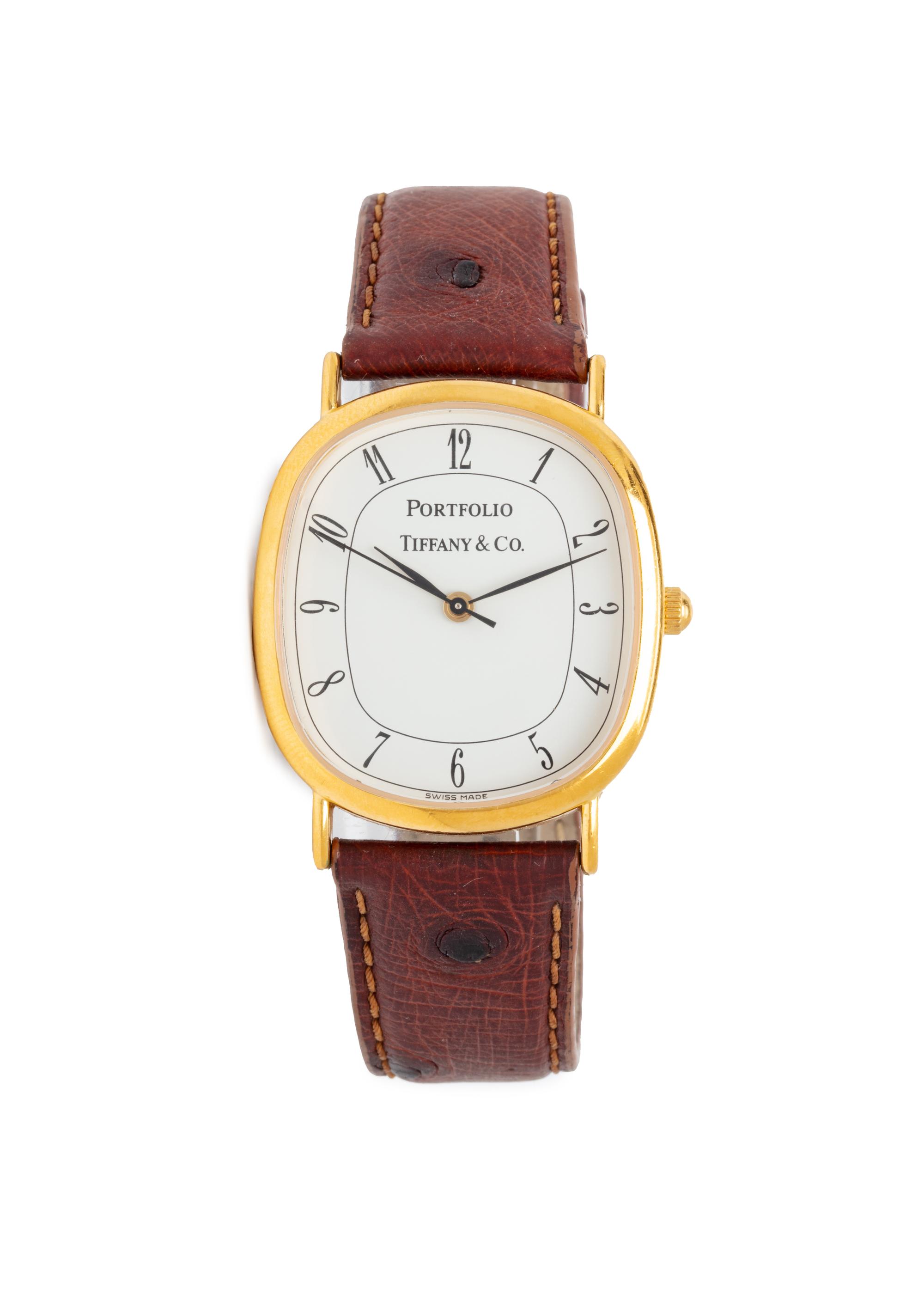 TIFFANY & CO., TWO STAINLESS STEEL WATCHES WITH EXOTIC LEATHER STRAPS