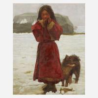 Zhang Xiexiong (Chinese b.1977-) 张谢雄 Tibetan Girl with Dog ?????????? 2000