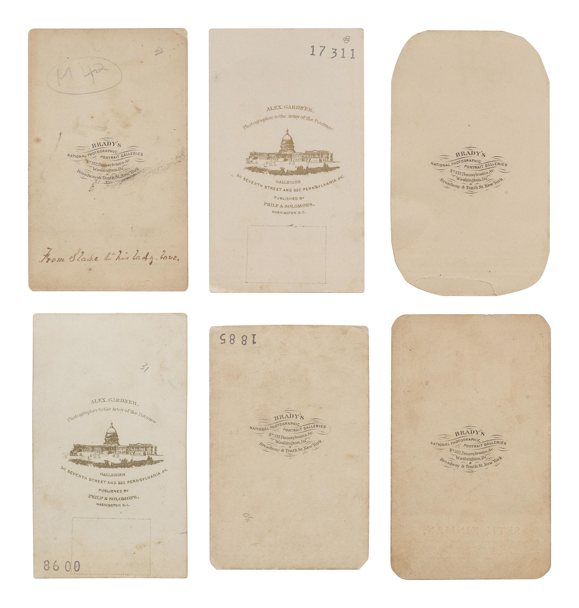 [LINCOLN, Abraham (1809-1865)]. 6 CDVs of Seth Kinman and his famous Elk Horn Chair.