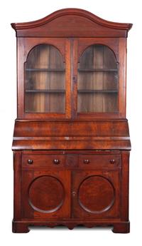 An American Empire Mahogany Secretary Bookcase Height 84 x width 42 3/4 x depth 21 inches. — MID 19TH CENTURY