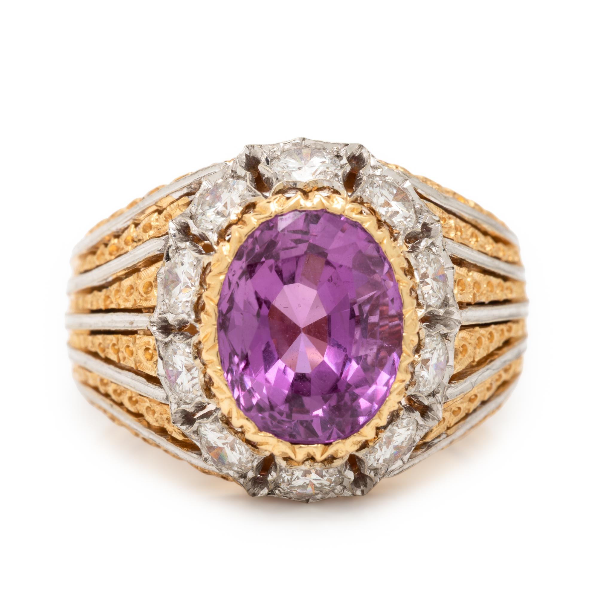 Buccellati, Pink Sapphire, Diamond, and Bicolor Gold Ring
