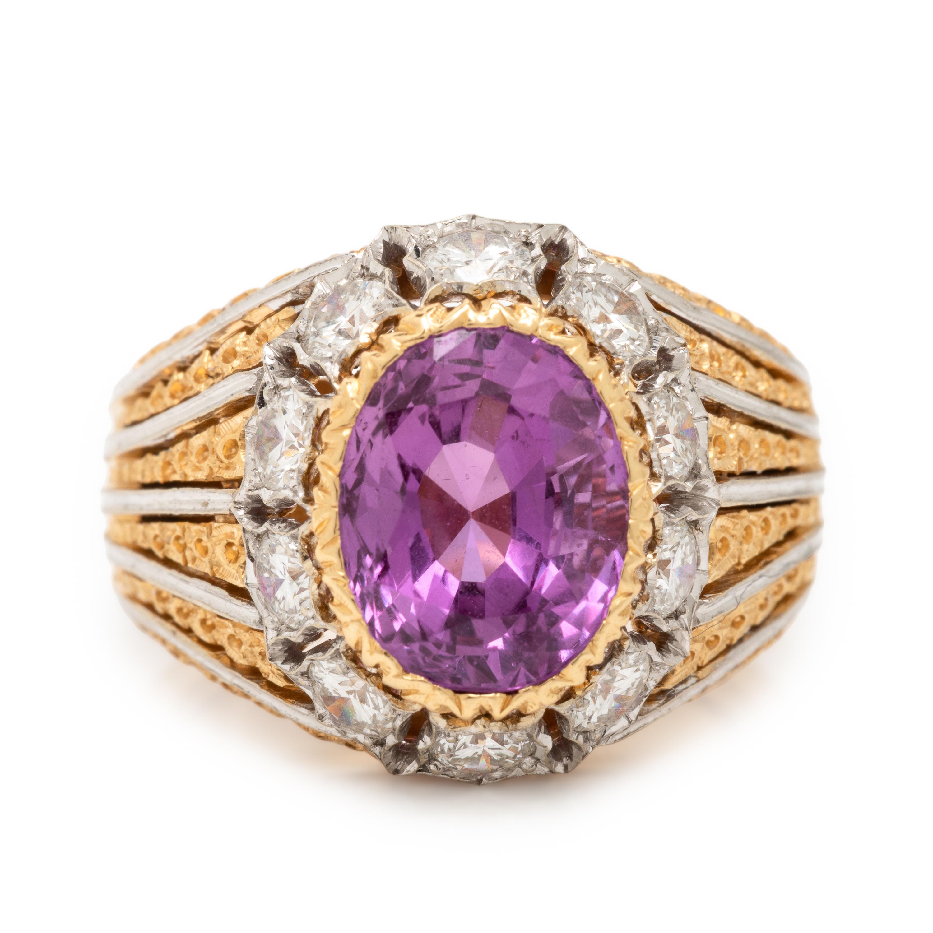 Buccellati, Pink Sapphire, Diamond, and Bicolor Gold Ring
