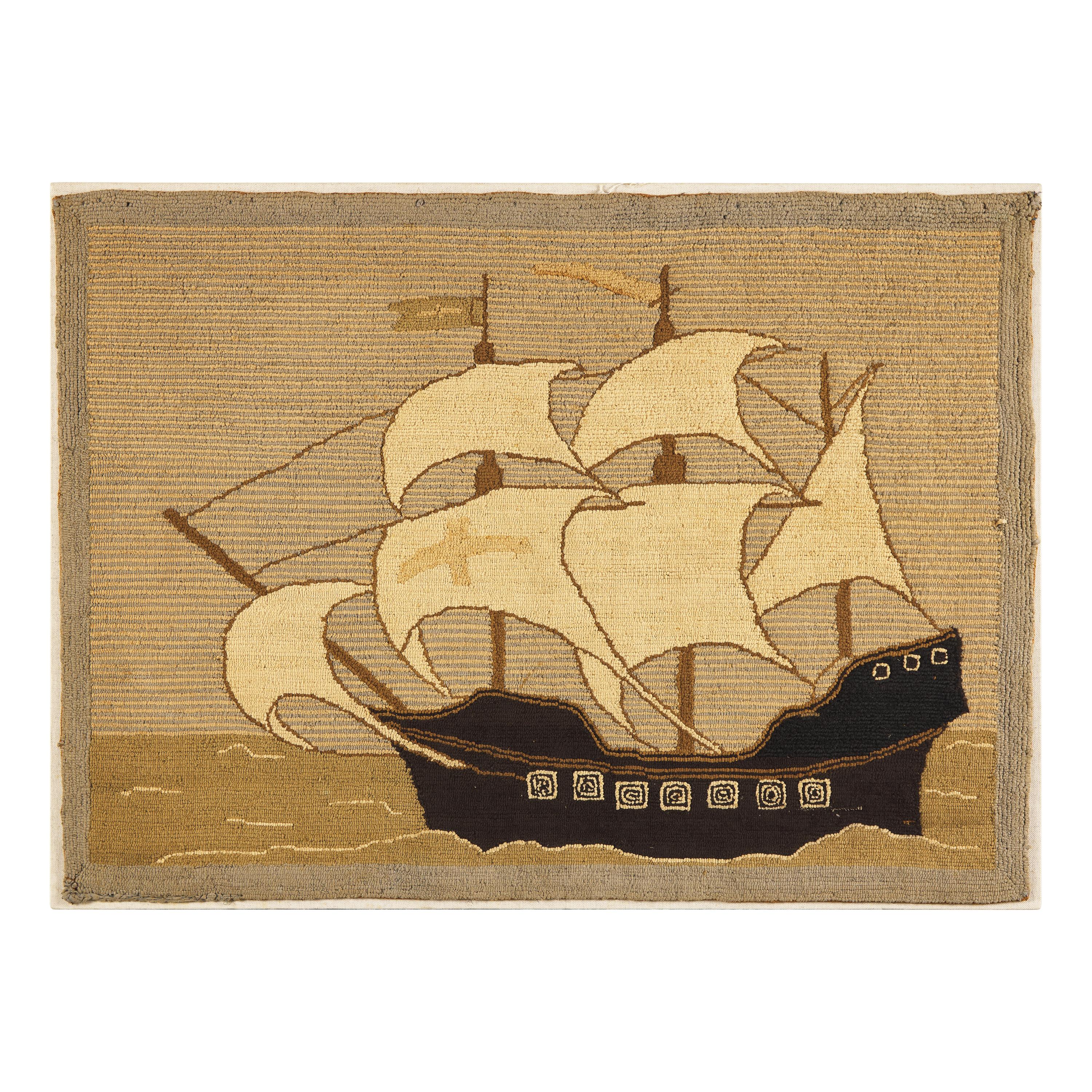 A Grenfell Rug Depicting the Ship Santa Maria