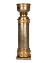 A Contemporary Silvered and Gilt Decorated Wood Urn on Pedestal Base