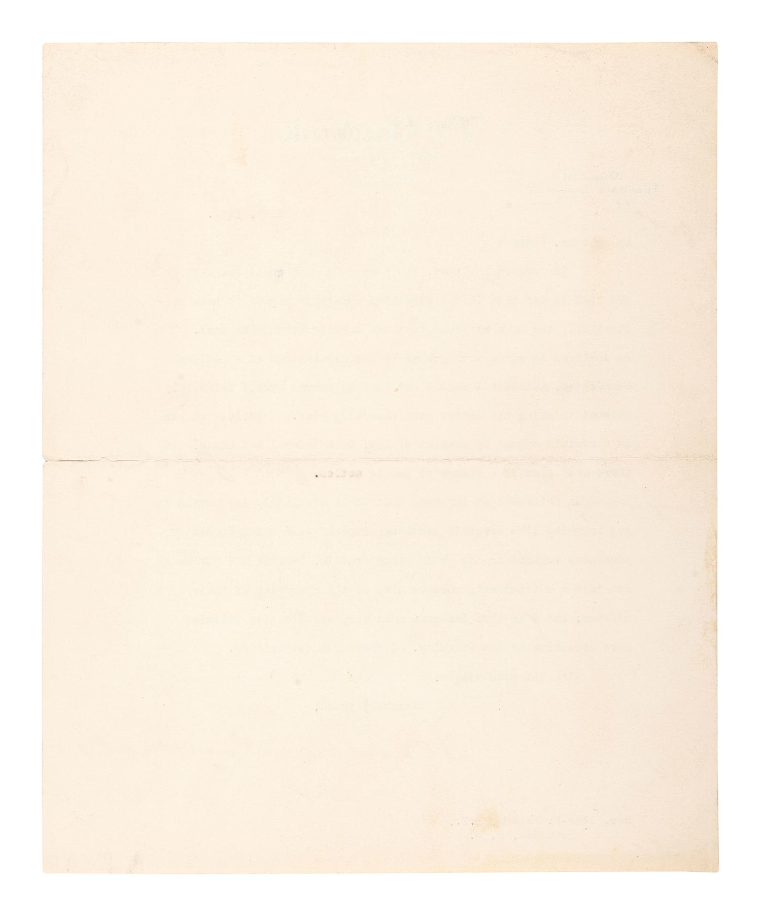 ROOSEVELT, Theodore (1858-1919). Typed letter signed ("Theodore Roosevelt"). New York, 25 July 1911.