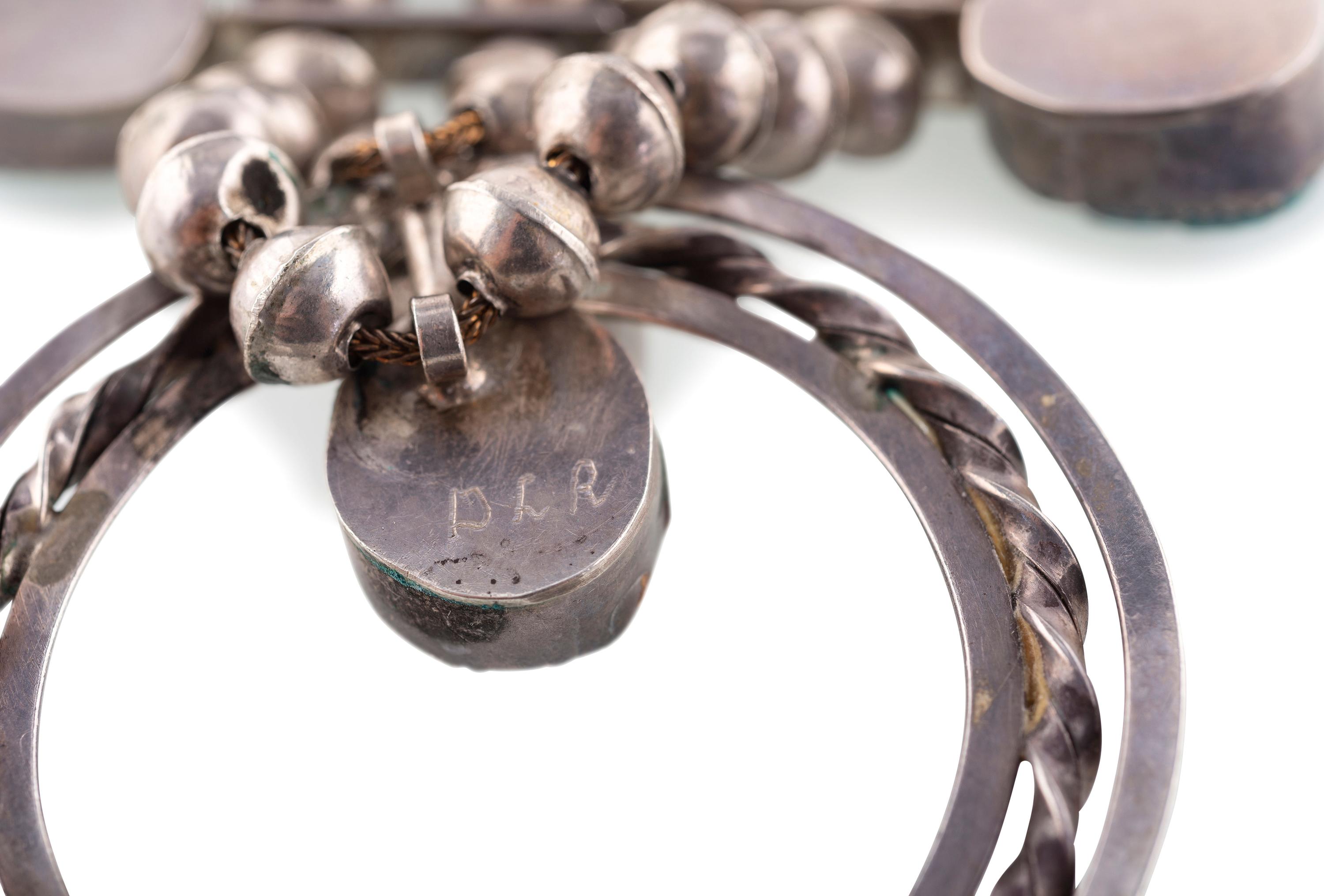 Navajo Silver and Turquoise Squash Blossom Necklace