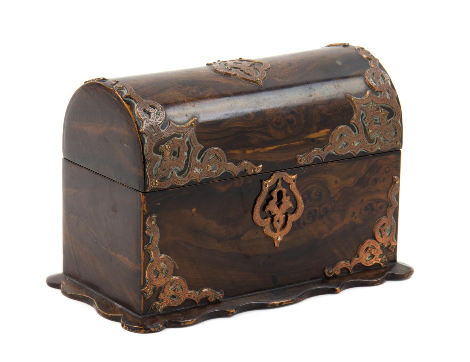 A Brass Mounted Burlwood Table Casket Width 8 inches. — 19TH CENTURY