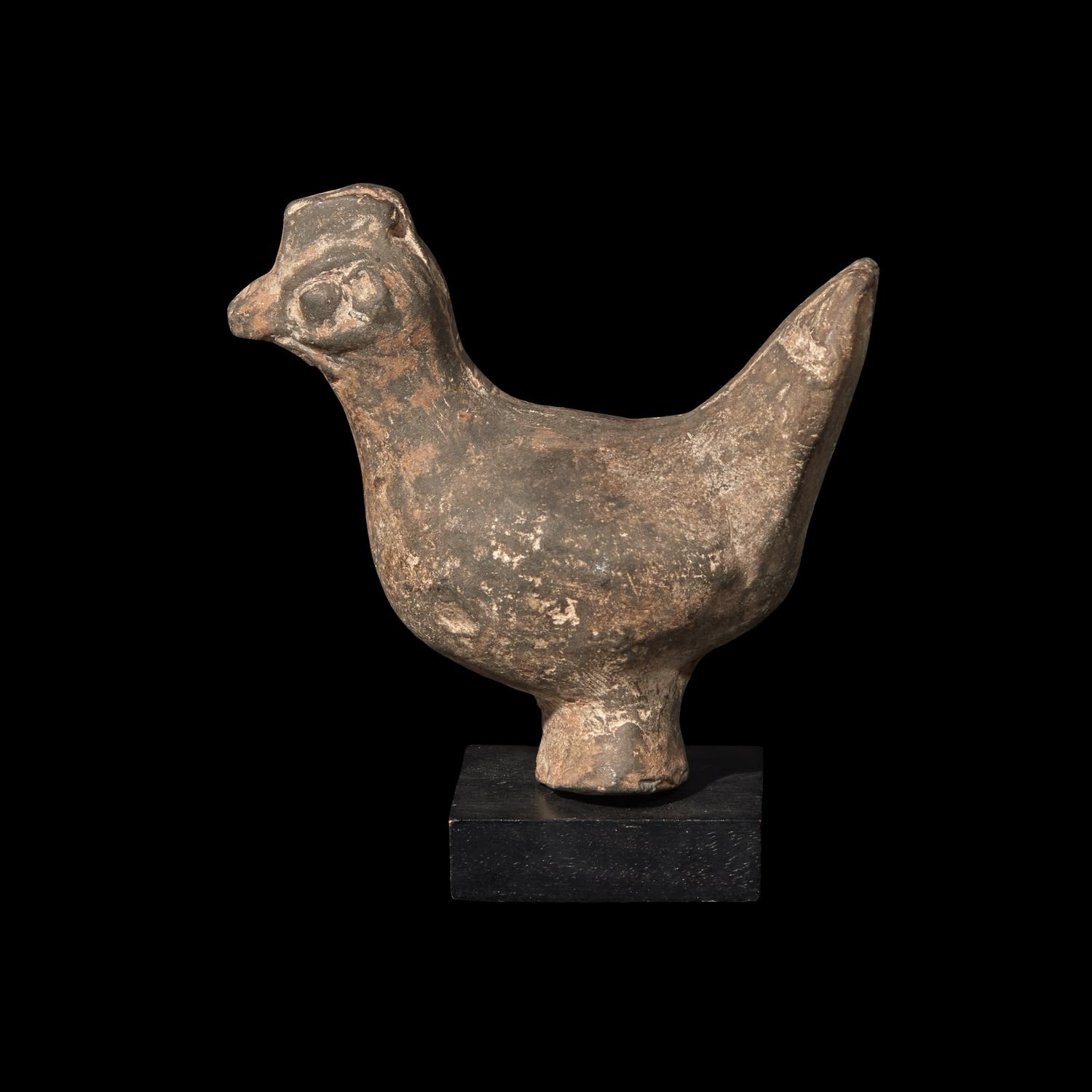 A Chinese Grey Pottery Figure of a Rooster, Han Dynasty 漢 灰陶雞