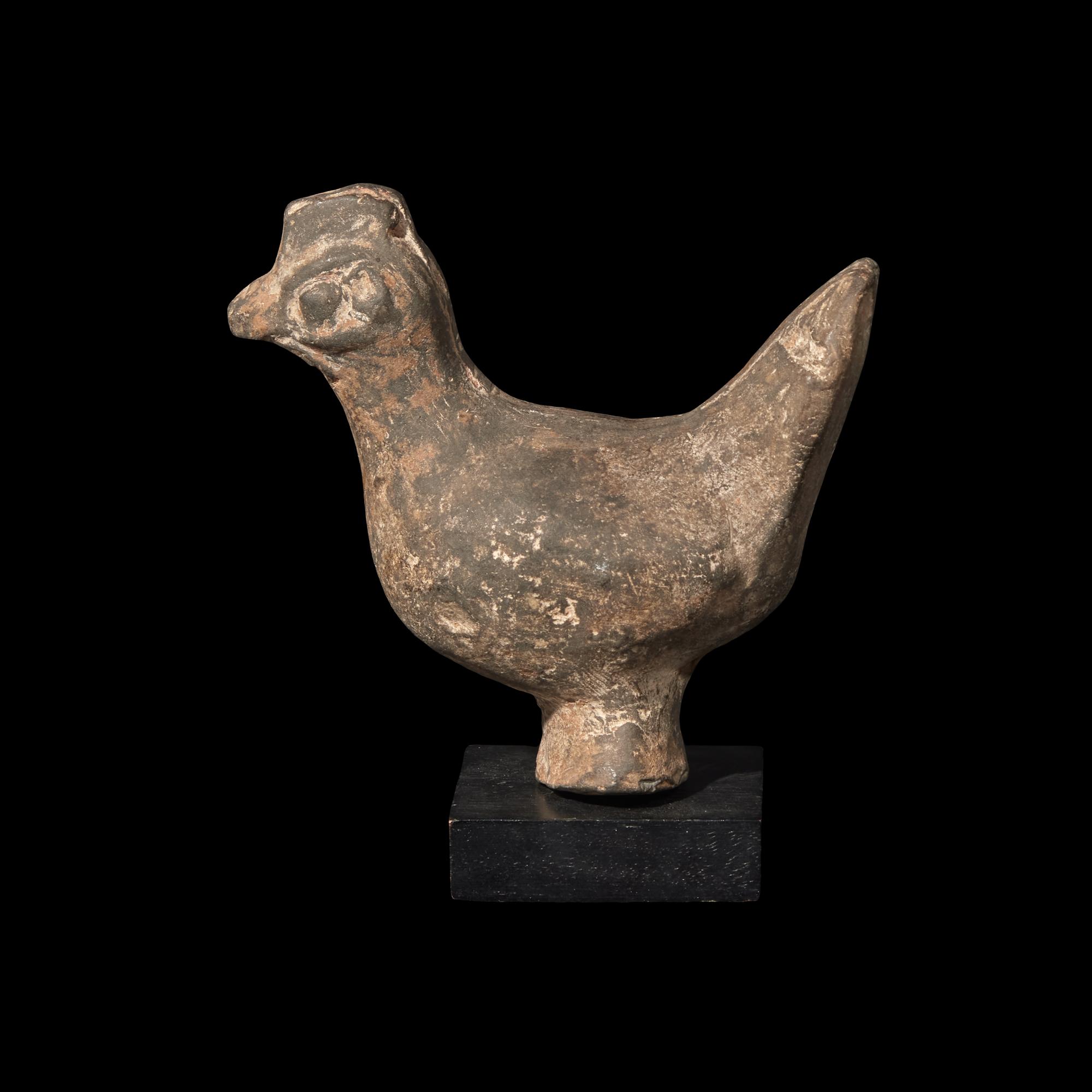 A Chinese Grey Pottery Figure of a Rooster, Han Dynasty 漢 灰陶雞