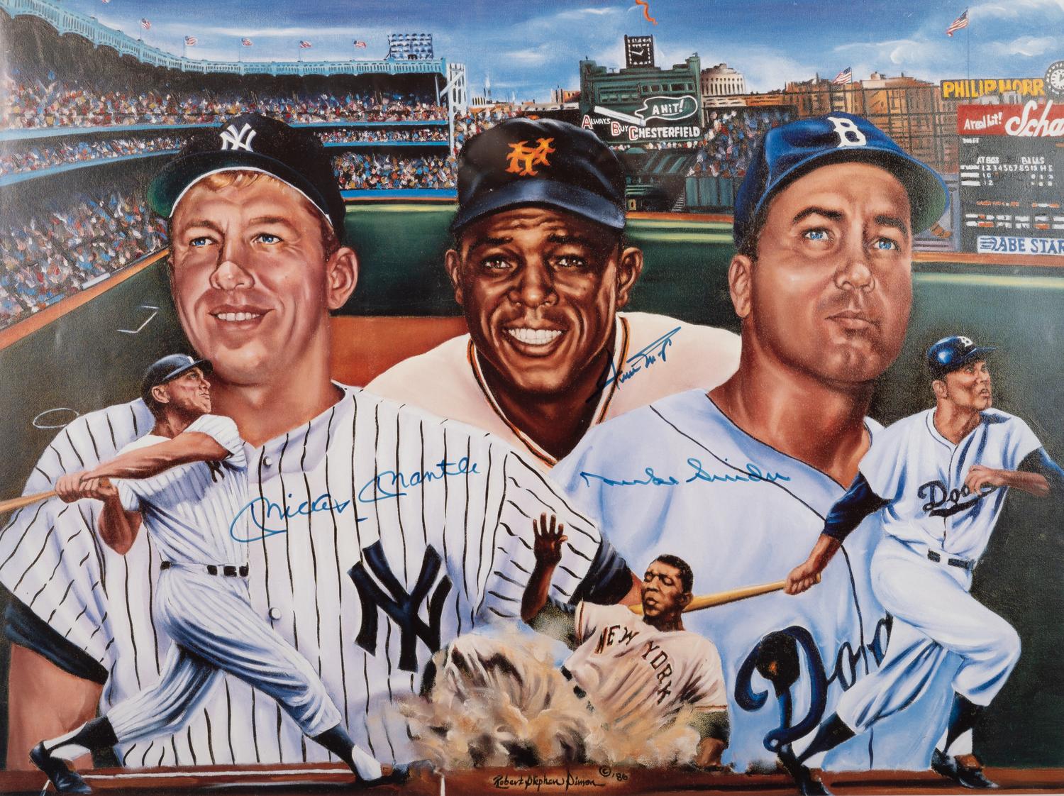 A Mickey Mantle, Willie Mays and Duke Snider "Kings of New York" Signed Autograph Robert Simon Limited Edition Print (Beckett Authentication Services Letter BAS Certified),