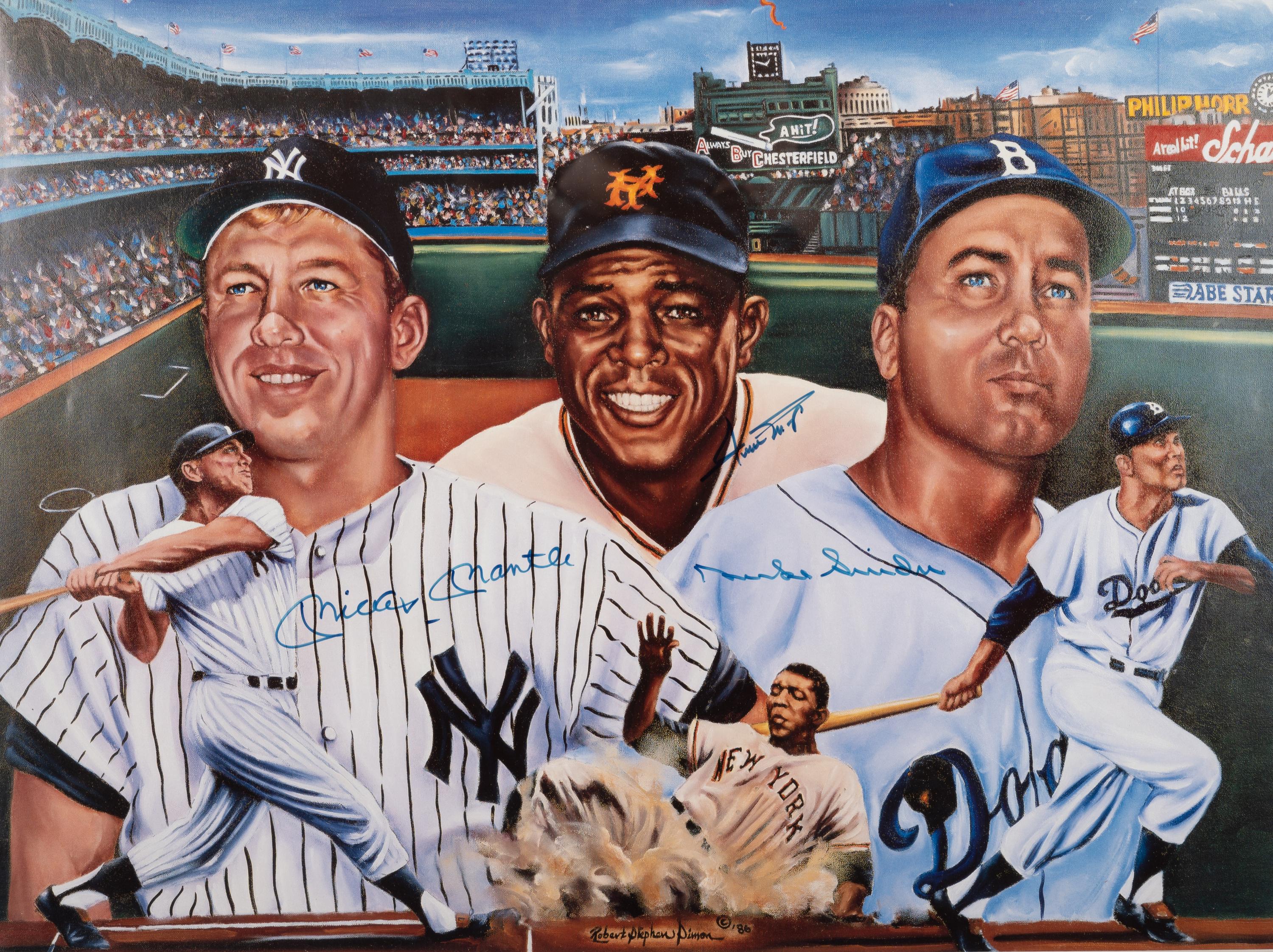 A Mickey Mantle, Willie Mays and Duke Snider "Kings of New York" Signed Autograph Robert Simon Limited Edition Print (Beckett Authentication Services Letter BAS Certified),
