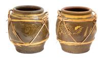 A Pair of Japanese Brown and Ochre Glazed Ceramic Egg Jars Height 14 inches. — 20TH CENTURY