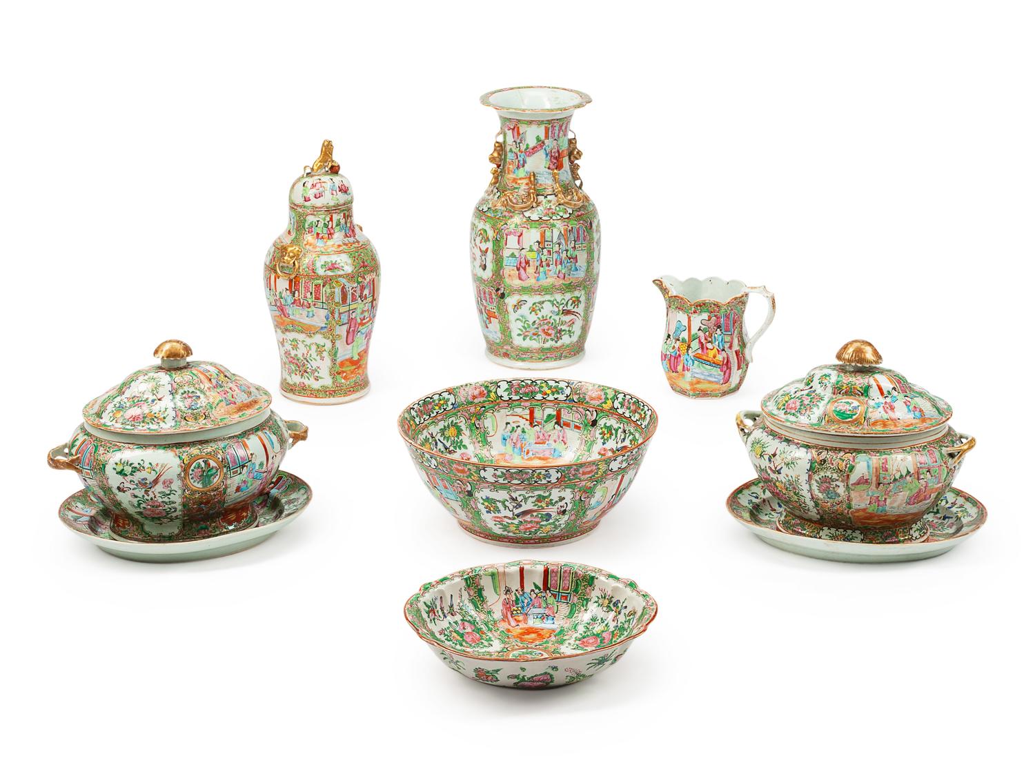 Nine Rose Medallion Porcelain Articles