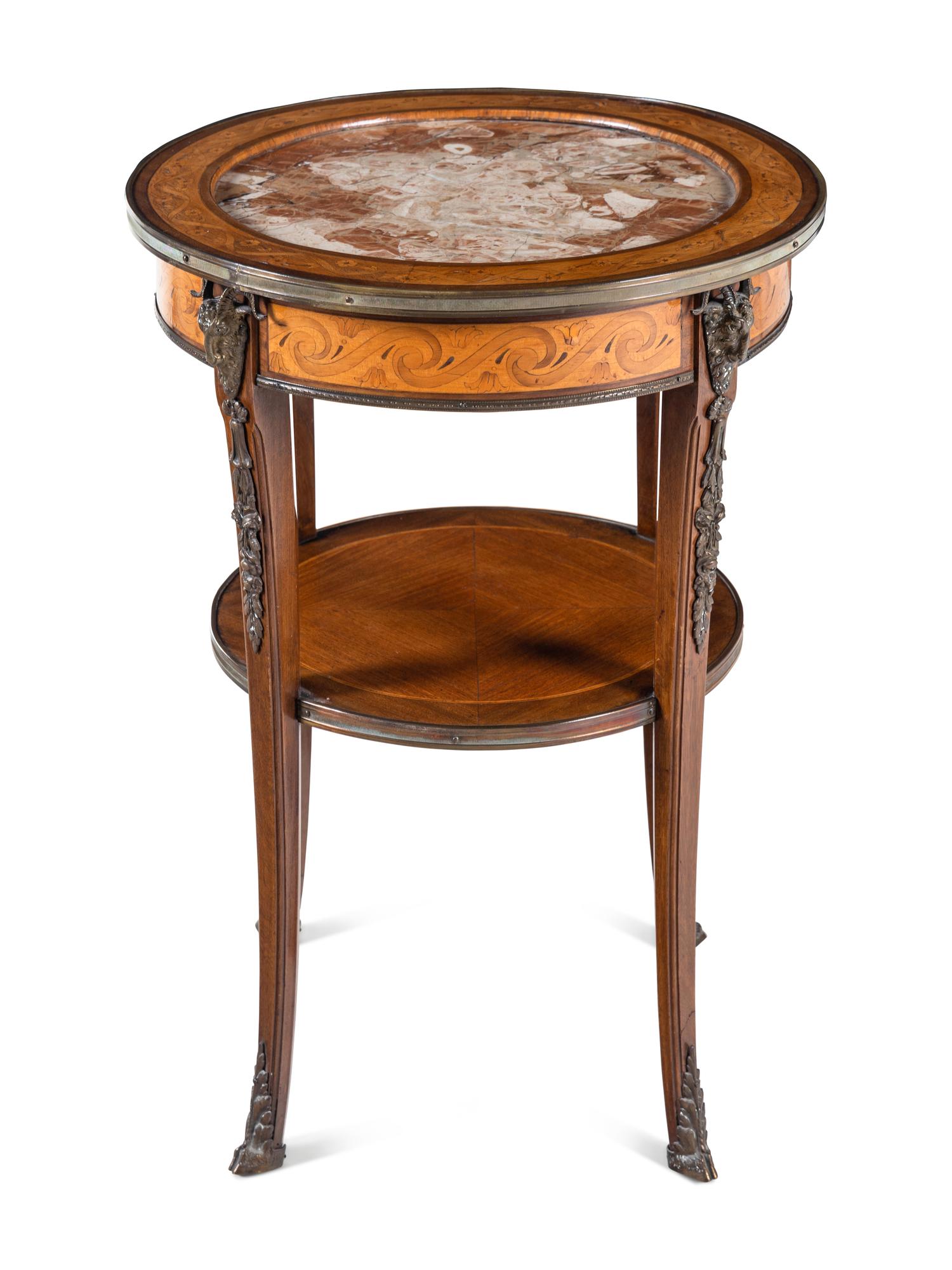 A Louis XVI Style Bronze Mounted Marquetry Side Table