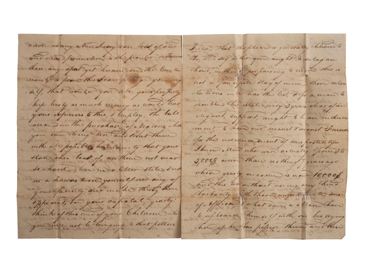 [SLAVERY & ABOLITION]. HUNT, Henry. Autograph letter signed ("Henry Hunt"). Natchez, MS, 22 June 1807. Discussing enslaved people with rare straight line "Natchez" postmarked cover.