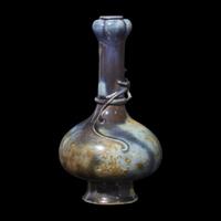 An Unusual Chinese Mottled Blue Glazed Archaistic Garlic Mouth Vase, Mid 18th Century or Later 清中期或以後 盤龍蒜頭瓶