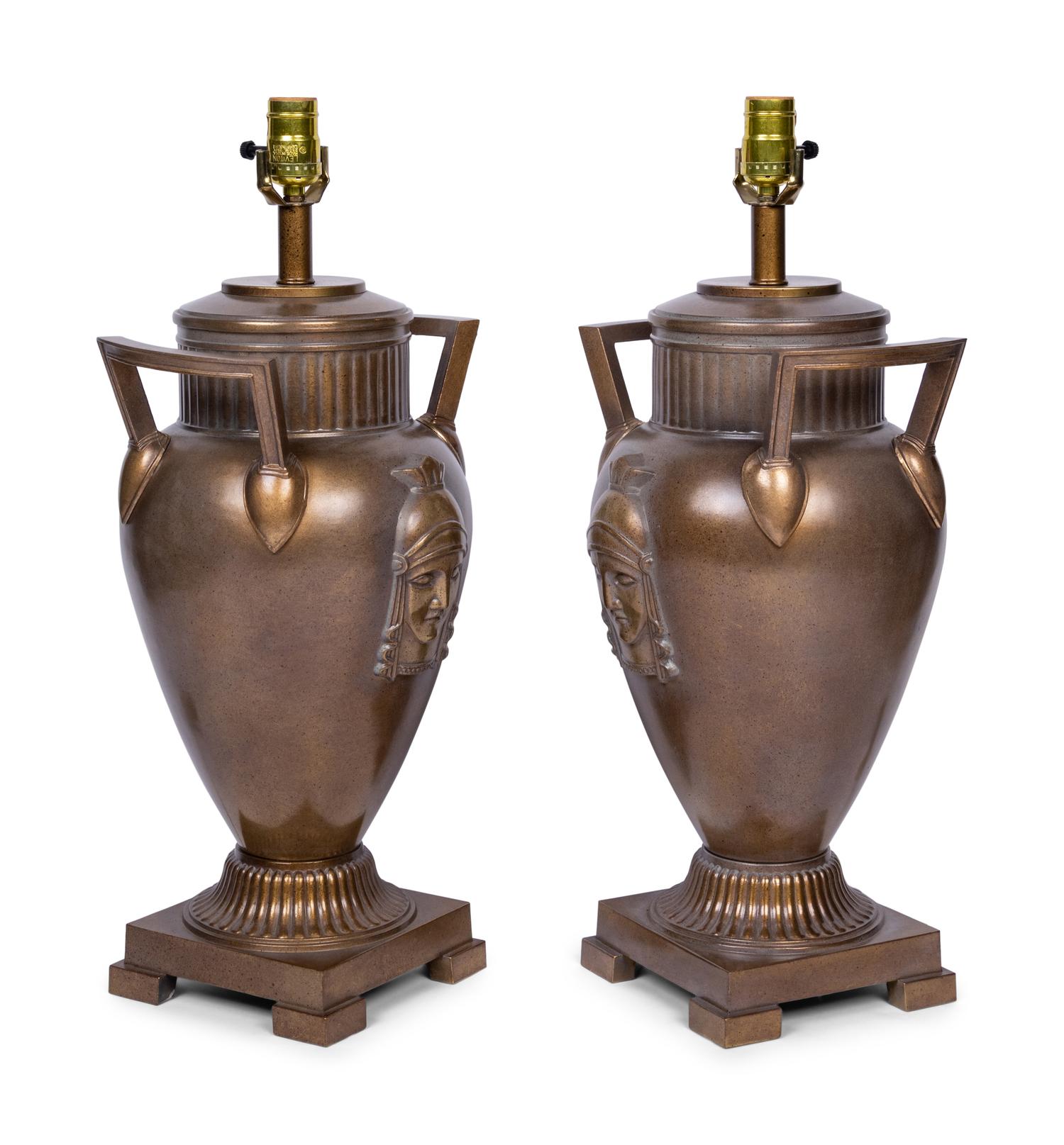 A Pair of Neoclassical Style Patinated Metal Table Lamps
