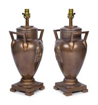 A Pair of Neoclassical Style Patinated Metal Table Lamps