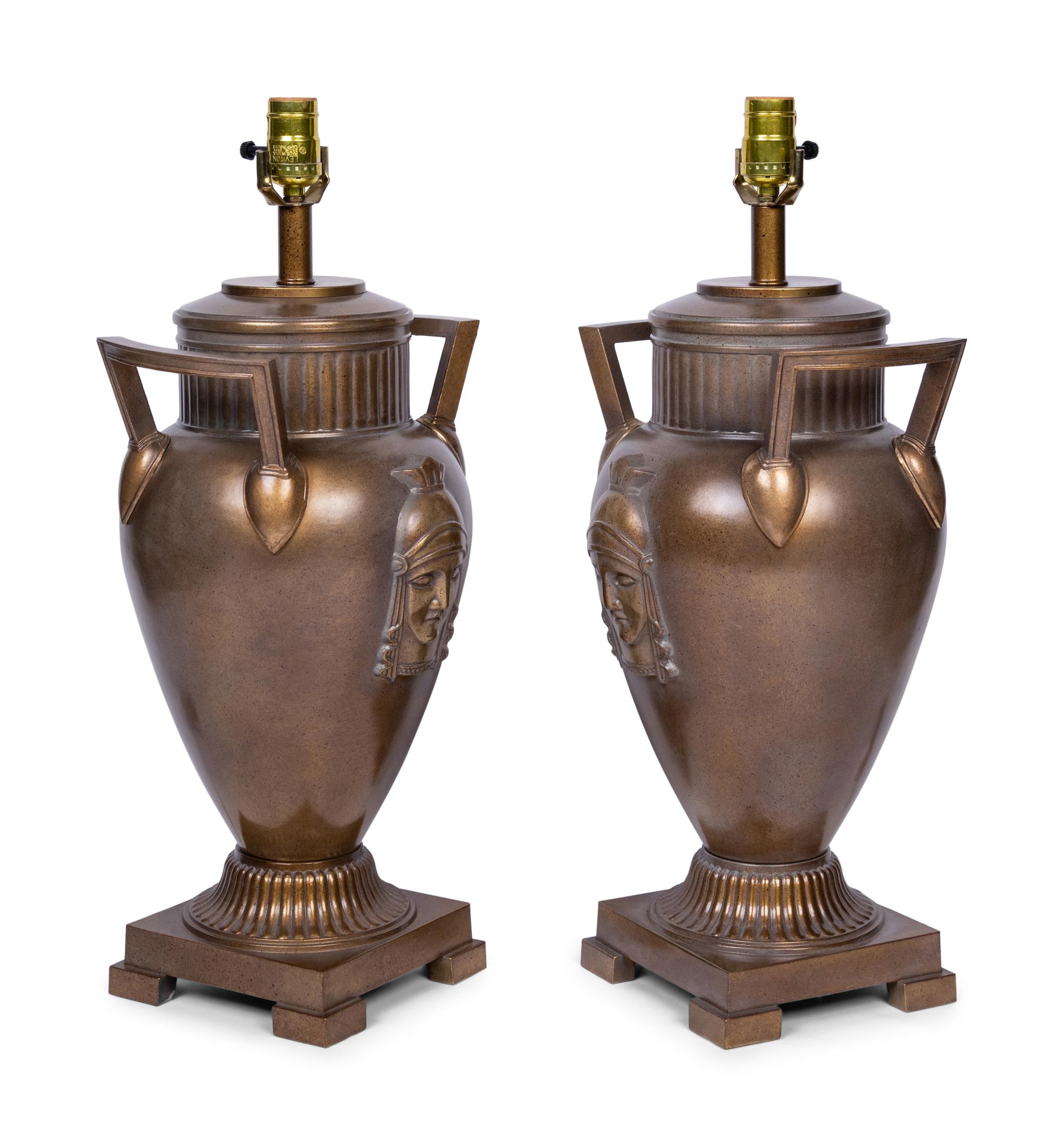 A Pair of Neoclassical Style Patinated Metal Table Lamps