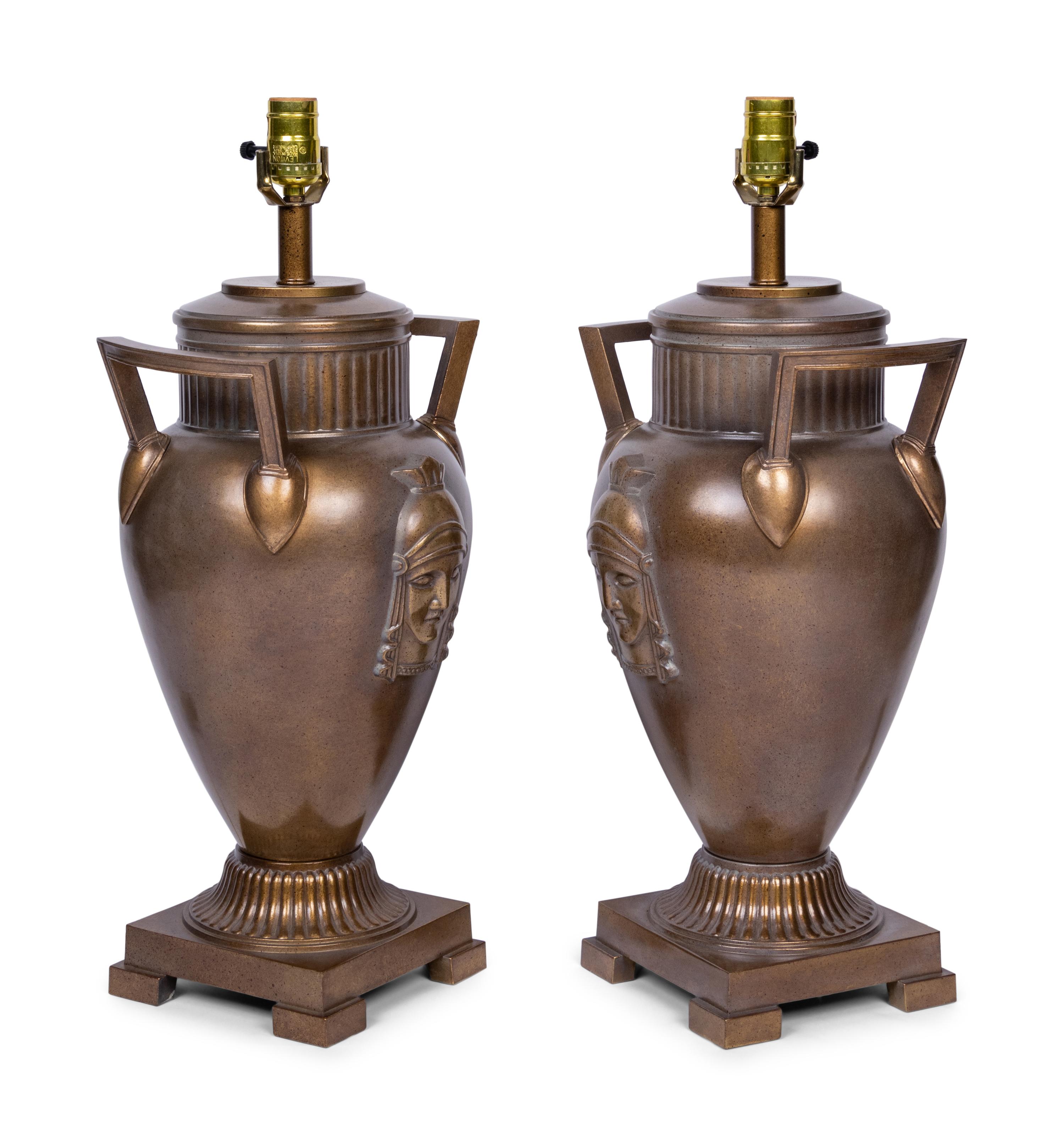 A Pair of Neoclassical Style Patinated Metal Table Lamps
