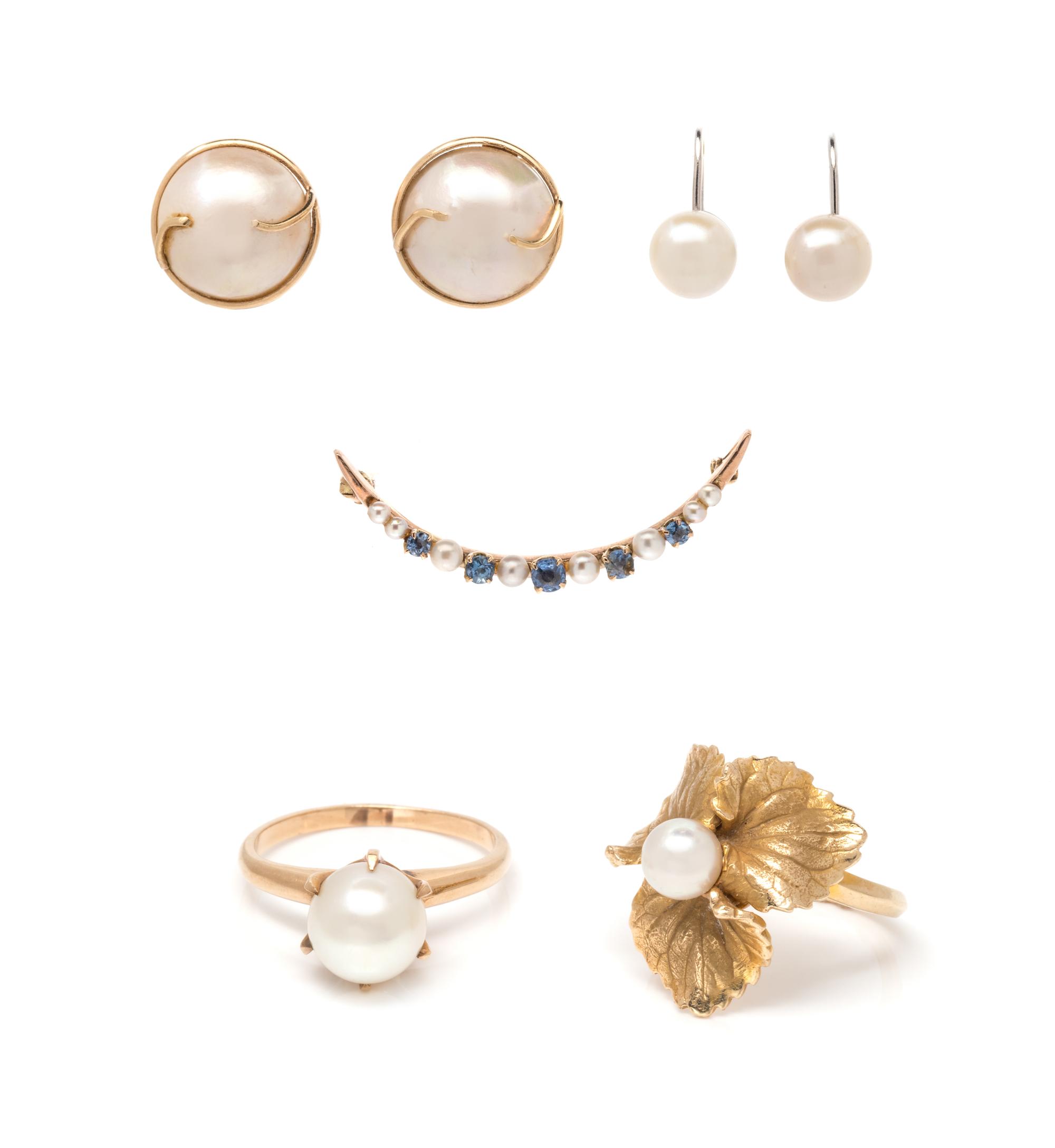 A Collection of Gold and Cultured Pearl Jewelry,