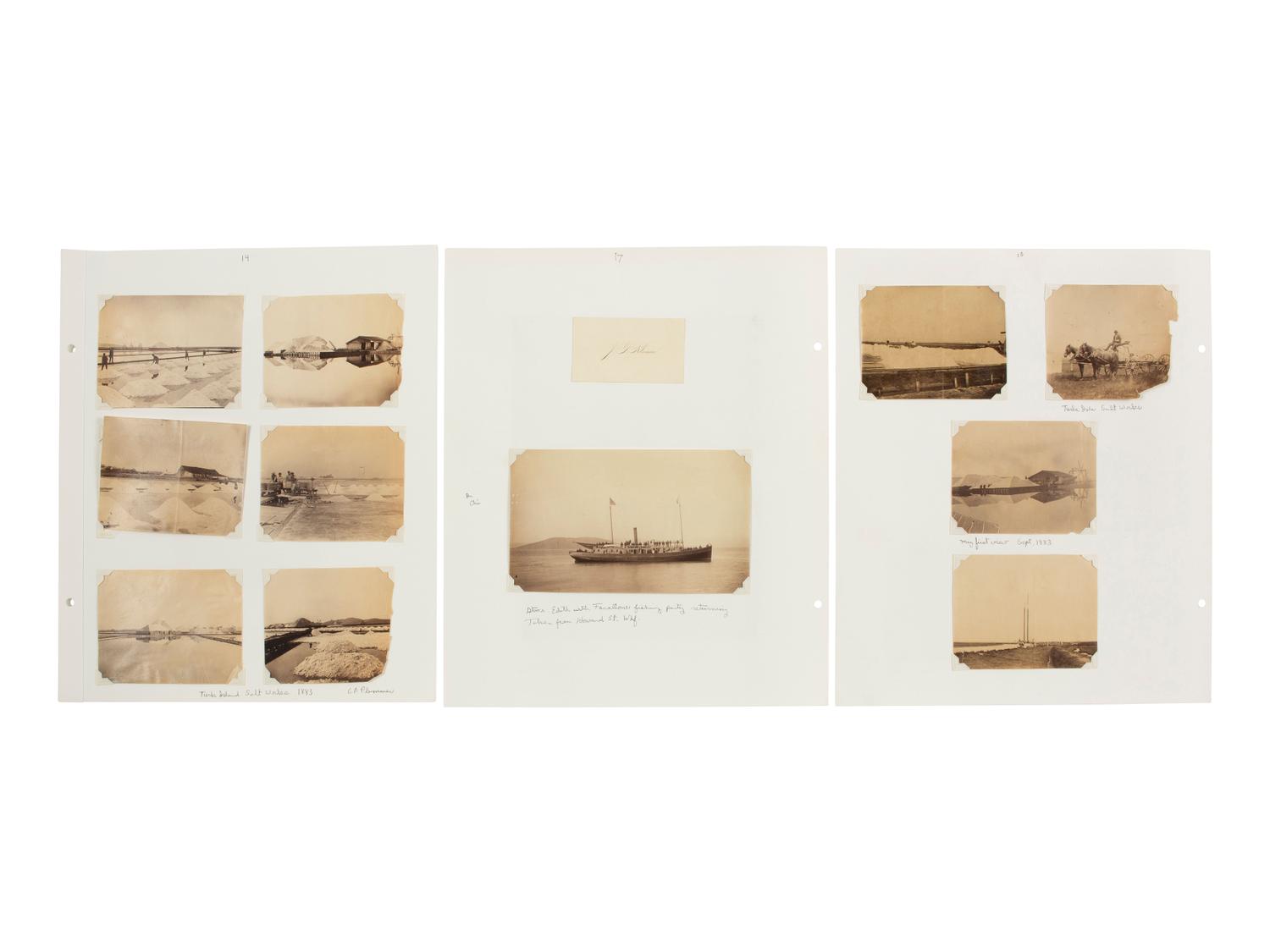 [EARLY PHOTOGRAPHY - WESTERN AMERICANA]. Album compiled by the Plummer family of San Francisco, featuring photographs of the Turk Island Salt Works, occupational scenes, and family events. Ca 1880s-1890s.