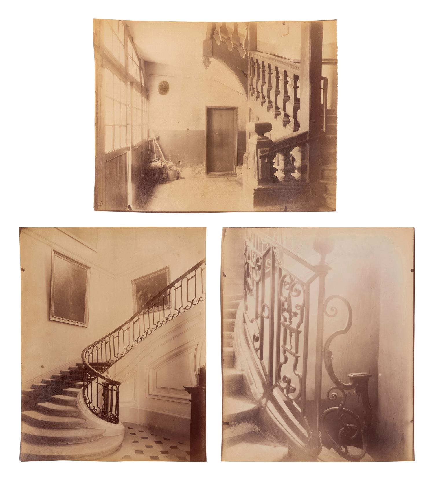 A group of three photographs ( Escalier, rue Beautreilles 7, 1904 (4e arr) , 1903-1904; Hôtel de Beauffremont, rue de Grenelle 87 , 1901; Hôtel de Grancry, 83 rue Richelieu , 1907)