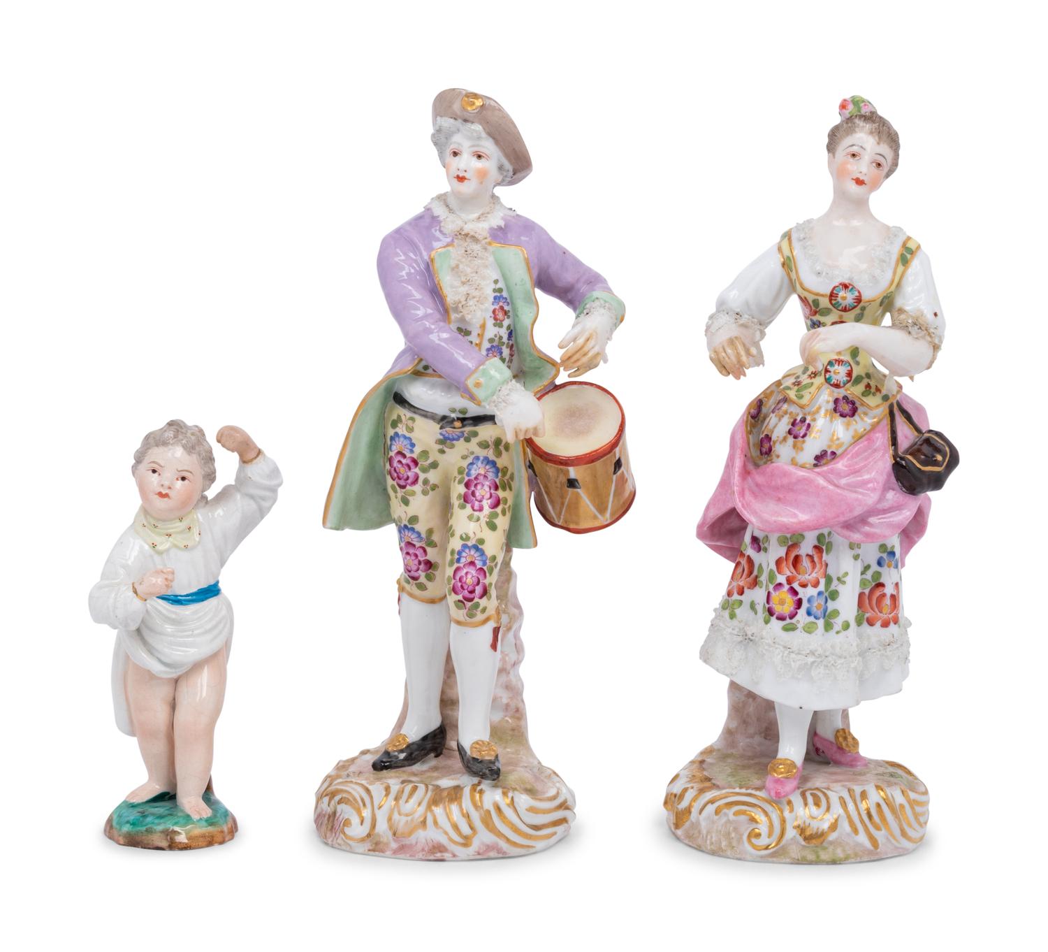 A Pair of Meissen Porcelain Figures and a German Porcelain Figure