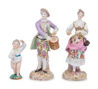 A Pair of Meissen Porcelain Figures and a German Porcelain Figure