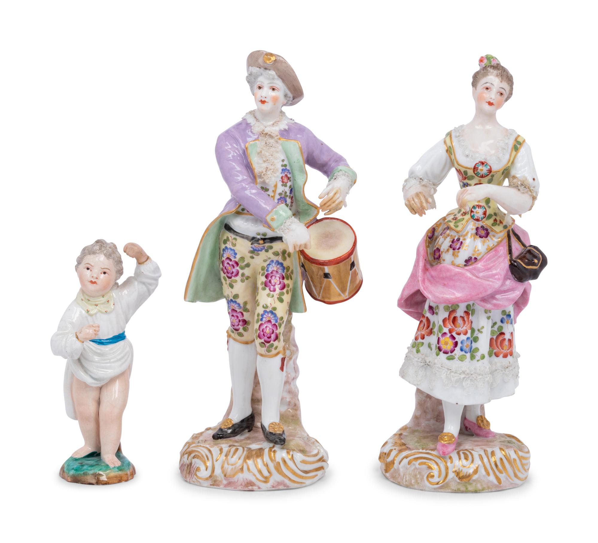 A Pair of Meissen Porcelain Figures and a German Porcelain Figure