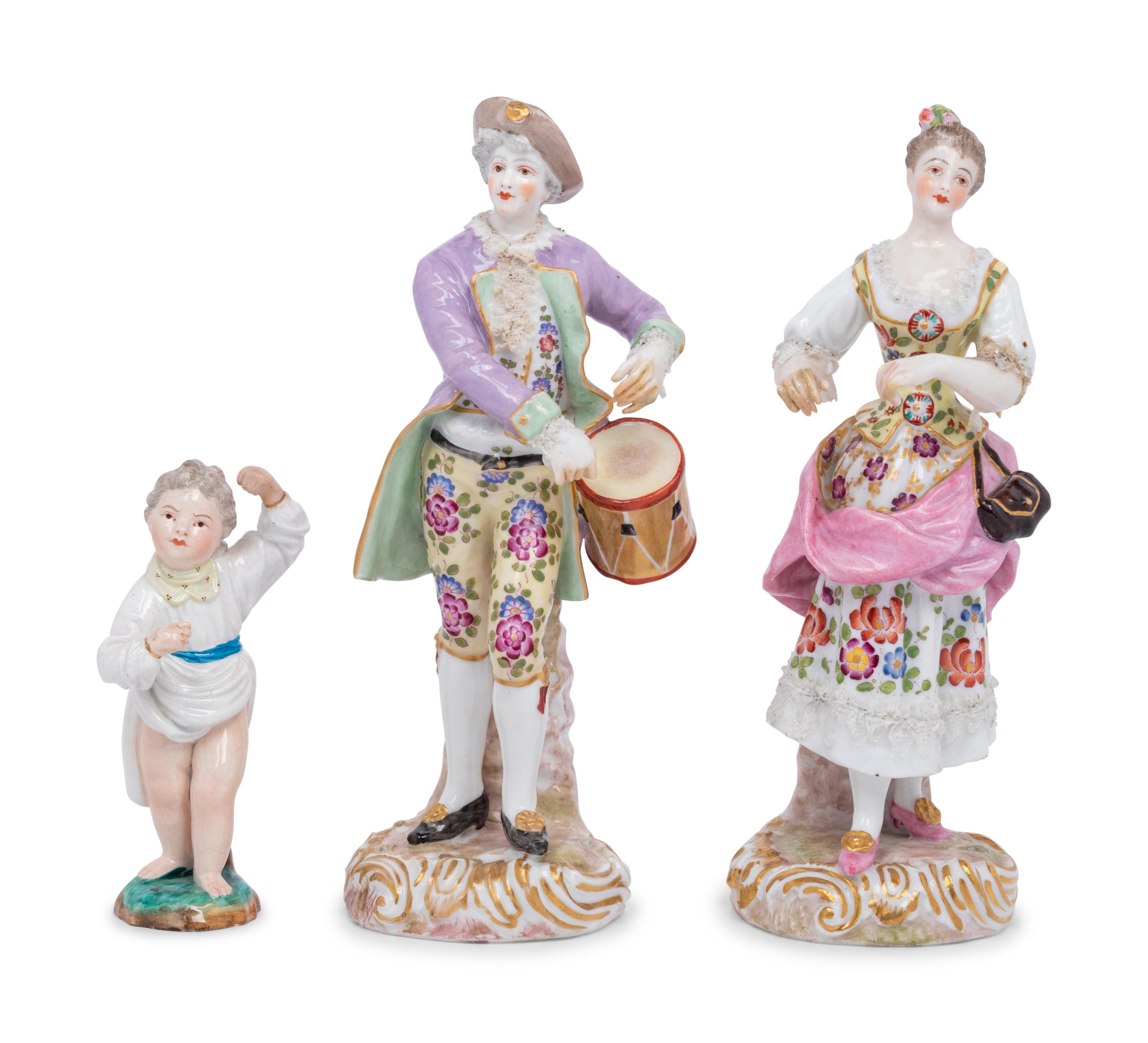 A Pair of Meissen Porcelain Figures and a German Porcelain Figure