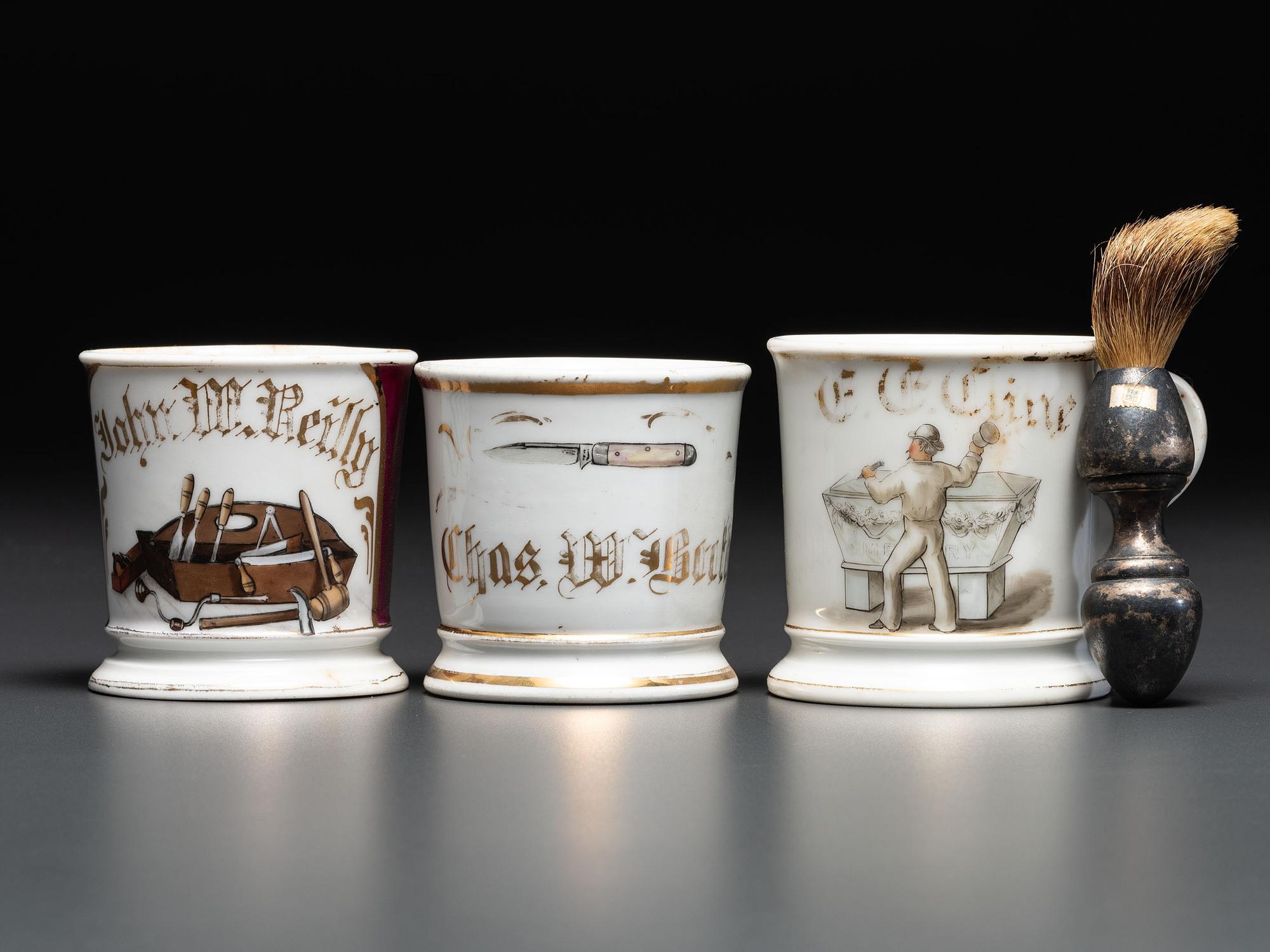 Three Porcelain Occupational Shaving Mugs