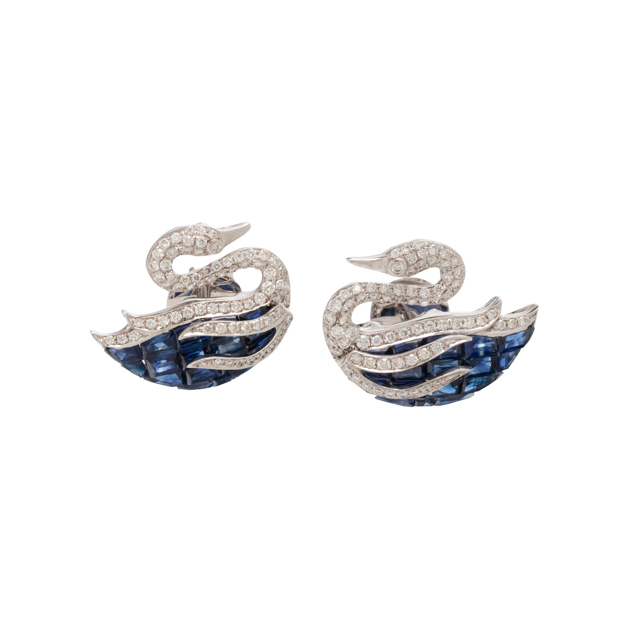 DIAMOND AND SAPPHIRE SWAN EARRINGS