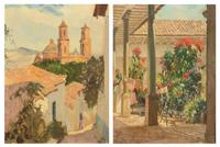 Hermann Dudley Murphey, (American, 1867-1945), Patio Scene and View of Taxco (a pair of works)