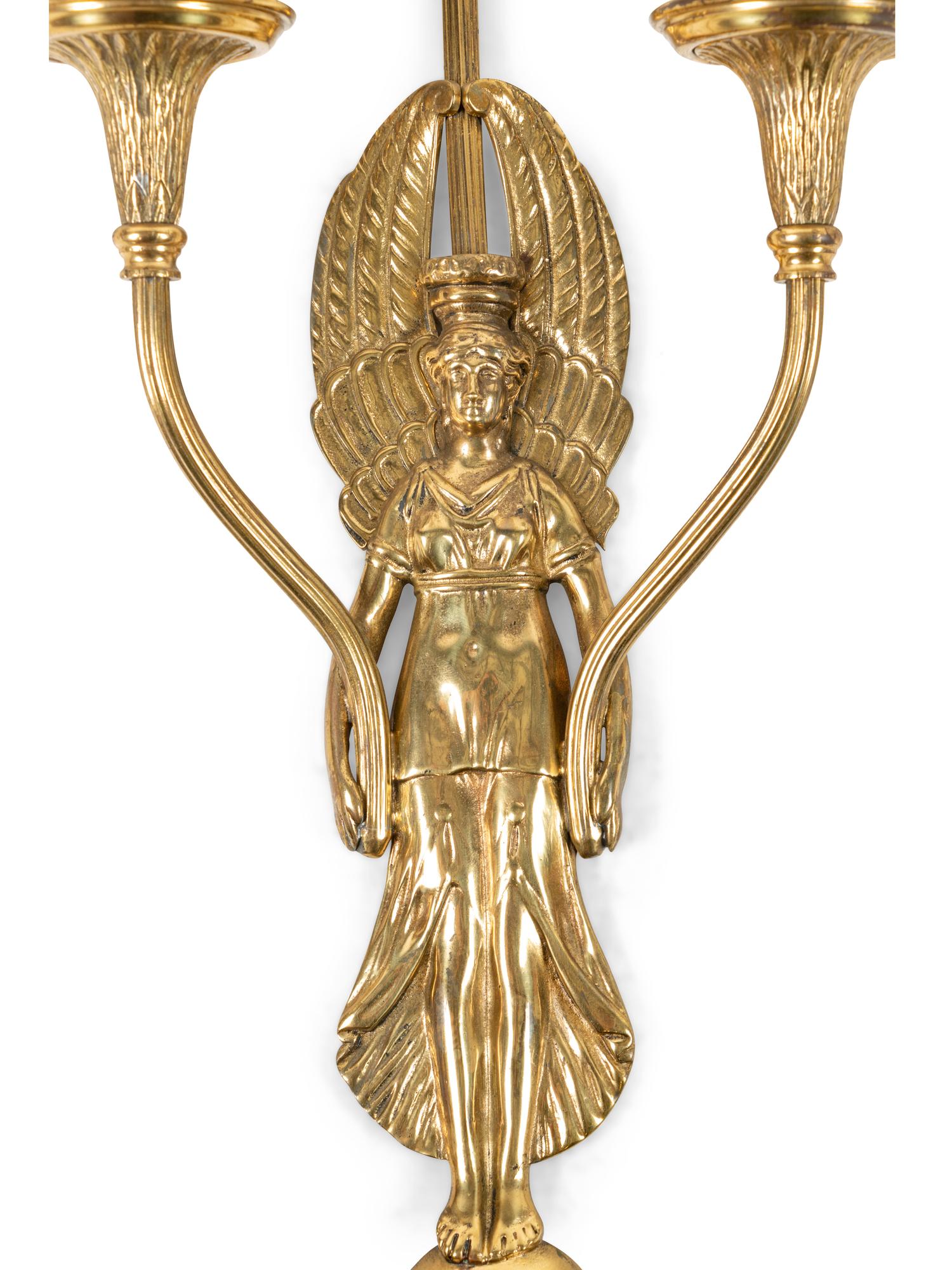 A Pair of Empire Style Gilt Metal Five-Light Sconces