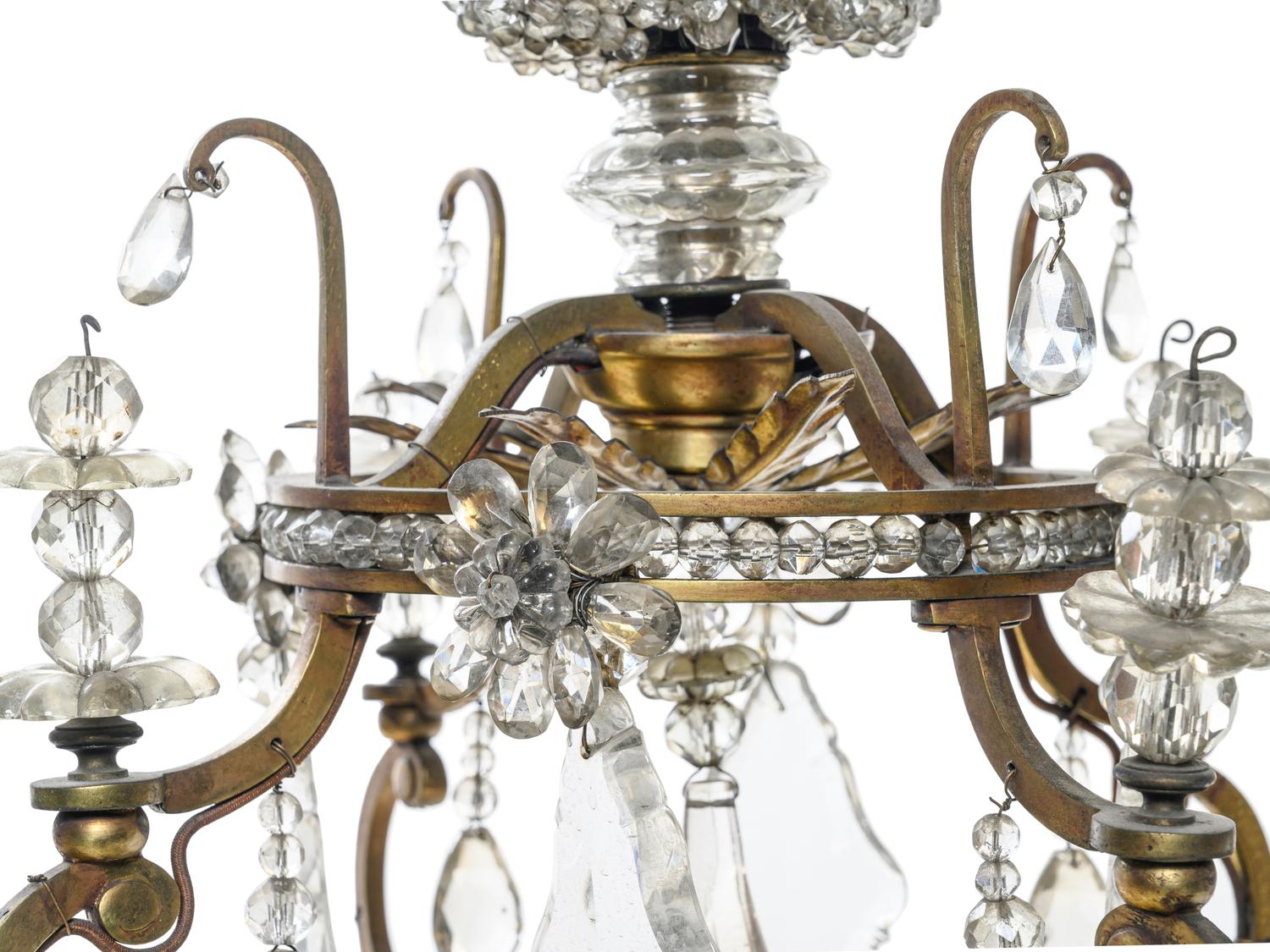 A Pair of French Gilt Bronze and Glass-Beaded Twelve-Light Chandeliers
