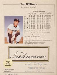 A Ted Williams Signed Autograph Career Statistics Display (Beckett Authentication Services Letter),