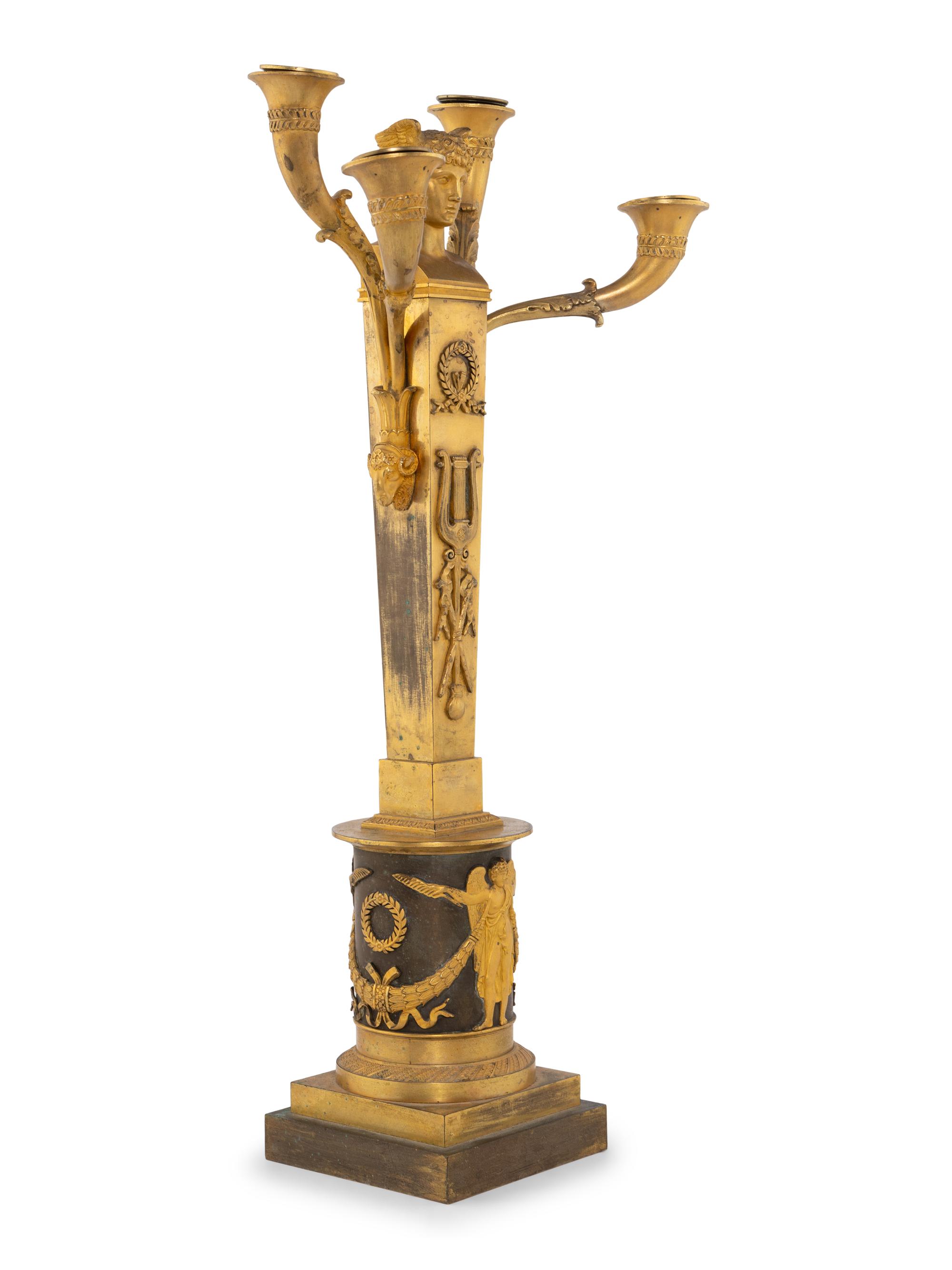 An Empire Gilt and Patinated Bronze Candelabrum