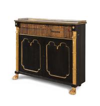 A Regency Black-Painted, Parcel-Gilt and Faux Book Front Cabinet